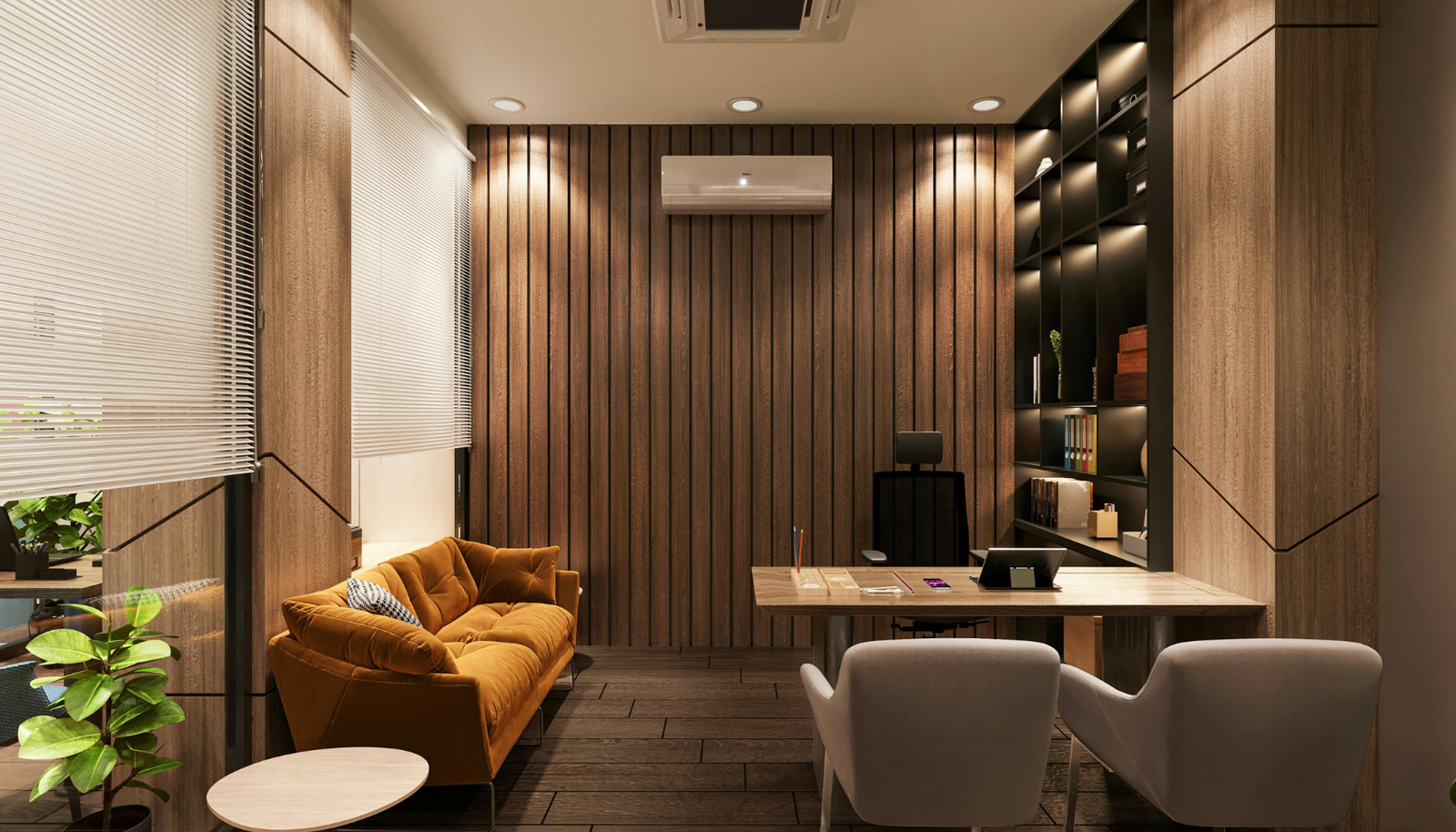 Wall decoration with wood panels and interior design
