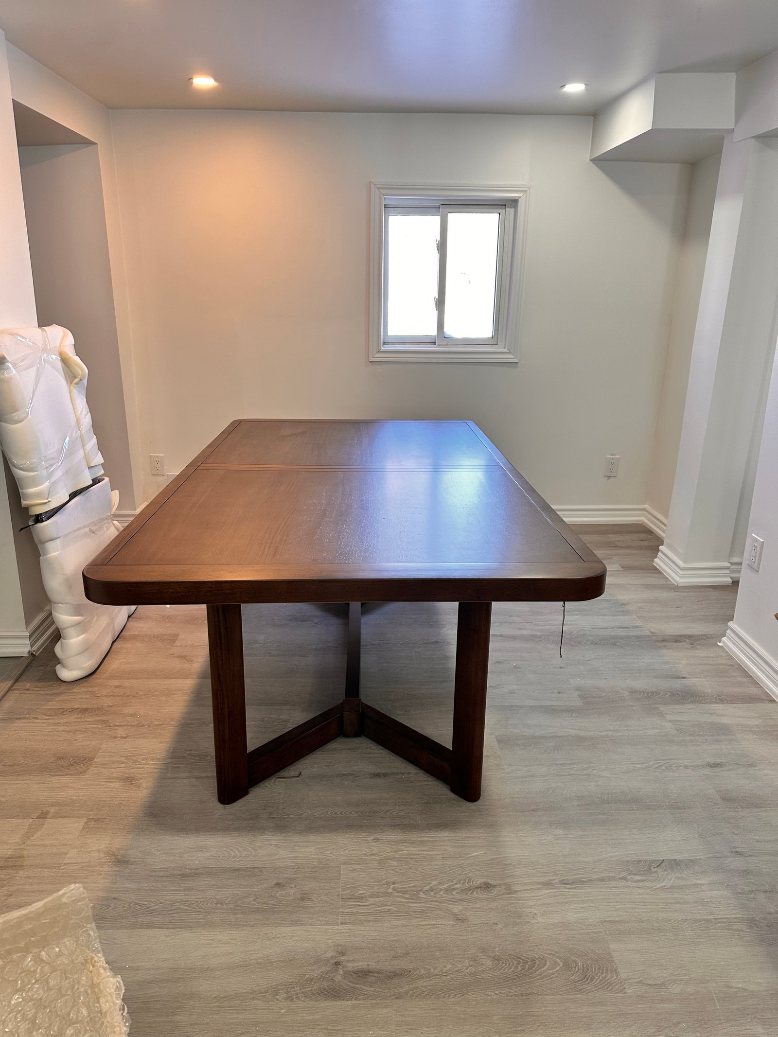 Finished wood panel feature wall