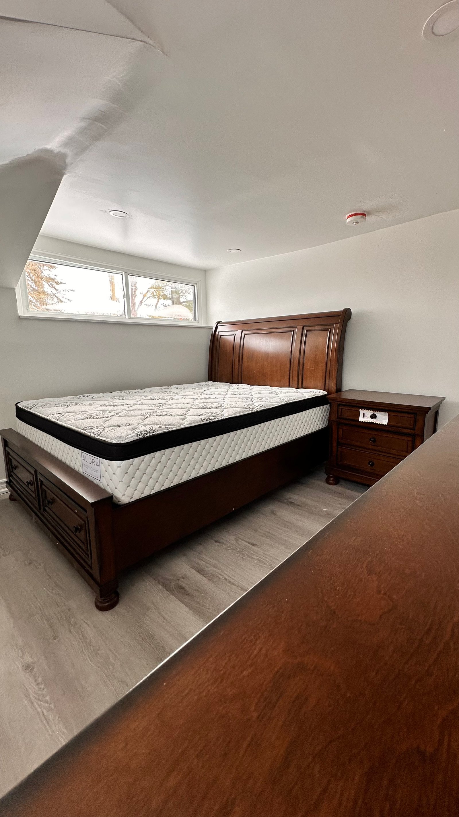 Office desks assembled and aligned